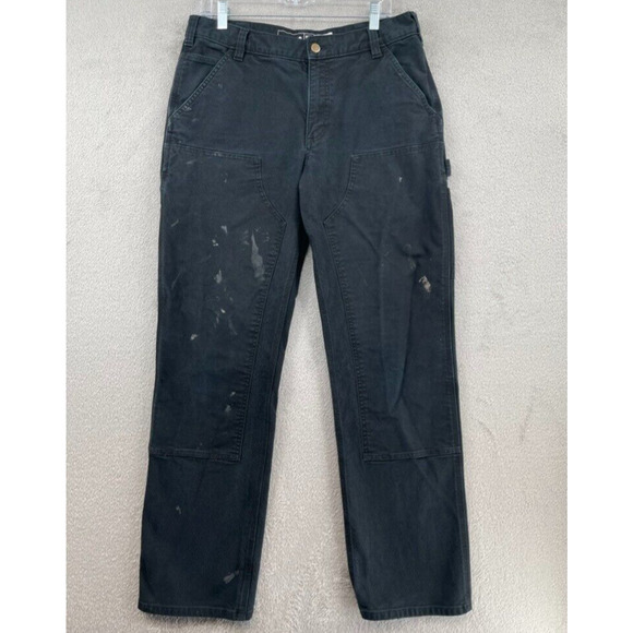 Carhartt Double Knee Pants Mens 34x34 Black Rugged Flex Relaxed Utility Stained - Picture 3 of 14